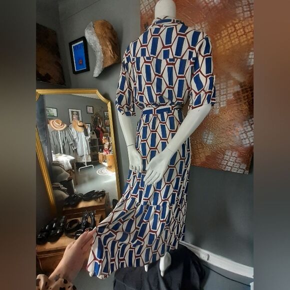 Nwot Zara Geometric Blue, Burgundy and Cream Maxi Dress - Picture 5 of 16